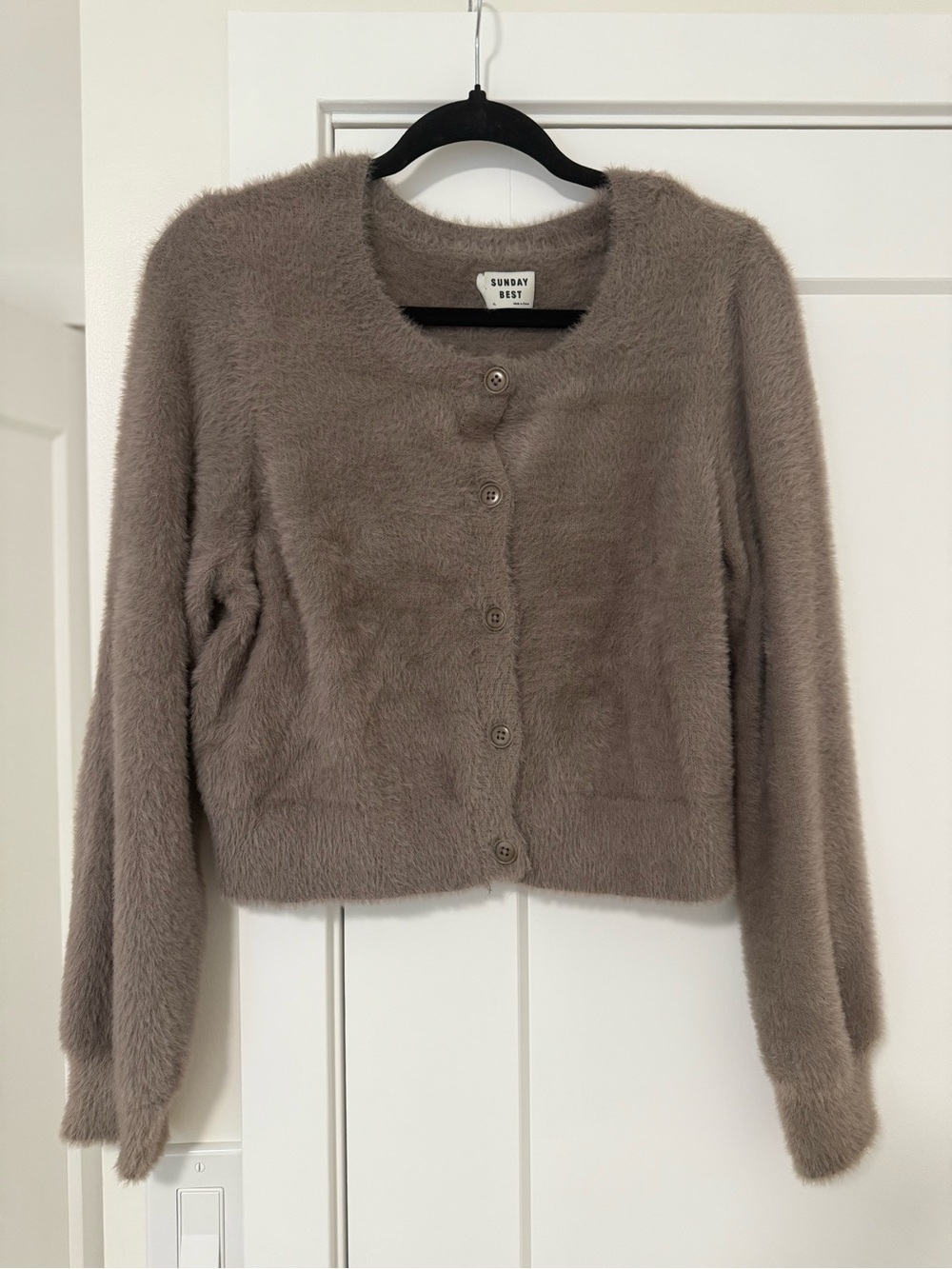 Sunday Best Fuzzy Taupe Button Cardigan